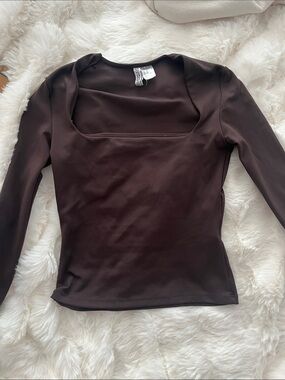 H&M Dark Brown Square Neck Long Sleeve Top